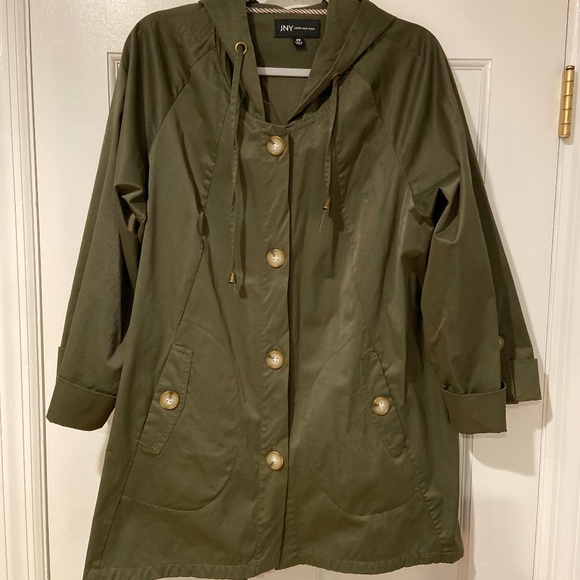 Jones New York Hooded Utility Jacket Olive Green – Size 2X Cotton/Nylon/Spandex - Picture 1 of 10